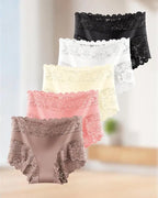 Bellvian 5 pack lace high waisted panties set including black white pink cream and taupe seamless feminine underwear with floral lace body smoothing comfort breathable shaping support and luxury lingerie style for women UK