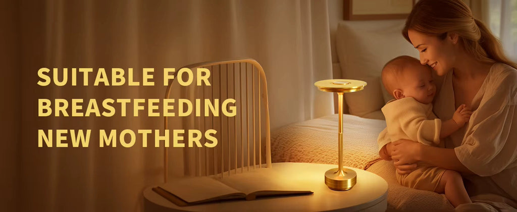 Bellvian aluminum LED table lamp standing on a bedside table in a softly lit bedroom, casting warm ambient light that enhances the cozy night-time atmosphere.