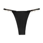 Black chain side thong product image featuring elegant metallic heart accents and a sleek luxury lingerie design. Ideal for women seeking premium underwear, romantic lingerie and sexy gifts for special occasions.