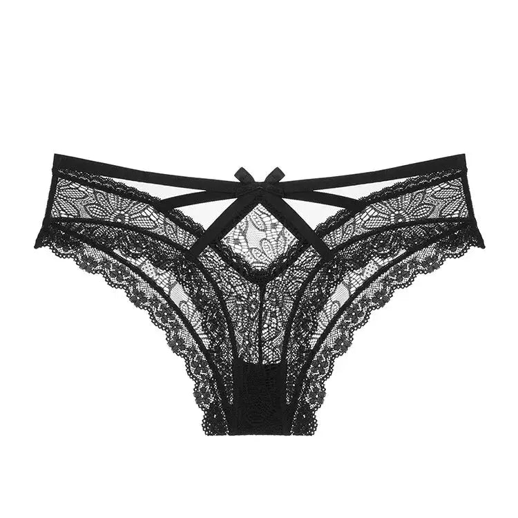 Bellvian black cross strap lace panties product image featuring premium floral lace construction, elegant strappy waistband design and luxury feminine styling, romantic women's lingerie ideal for Valentine's Day gifts, honeymoon lingerie collections, anniversary surprises and luxury underwear shopping throughout the United Kingdom.
