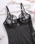 Close up of Bellvian black embroidered sheer lingerie nightdress featuring transparent mesh fabric sexy floral lace cups seductive luxury babydoll aesthetic romantic valentines lingerie elegant feminine bedroom fashion and glamorous honeymoon sleepwear style for women UK