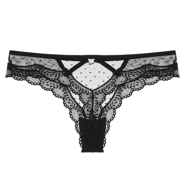 Black Bellvian lace cut out thong underwear featuring premium floral lace and a flattering low rise fit. This timeless lingerie style is popular among women looking for sexy underwear, luxury lingerie and confidence boosting everyday essentials.