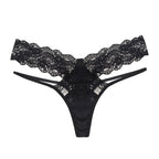Bellvian black lace double strap thong featuring floral lace fabric, seductive cut out construction and elegant strappy waistband, luxury women's underwear designed for intimate moments, confidence and premium comfort, perfect gift for wife, girlfriend or partner, ideal for anniversary gifts, Valentine's lingerie, honeymoon collections and luxury intimate fashion shopping throughout the UK.