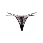 Black lace double strap thong product image featuring floral lace detailing, delicate ribbon accents and a luxury feminine design. Ideal for women seeking sexy underwear, romantic lingerie, luxury lingerie and premium gifts for special occasions.
