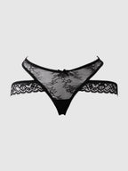 Black lace open back panty product image featuring delicate floral lace detailing, soft feminine styling and a seductive luxury lingerie design. Ideal for women seeking premium underwear, sexy lingerie, romantic lingerie and luxury intimatewear in the UK.