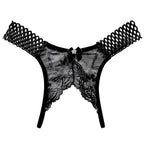 Bellvian black open crotch lace knickers featuring delicate floral detailing, designed for women seeking luxury sexy lingerie for date nights, anniversaries and romantic occasions, while also making a thoughtful gift for a wife, girlfriend or partner.