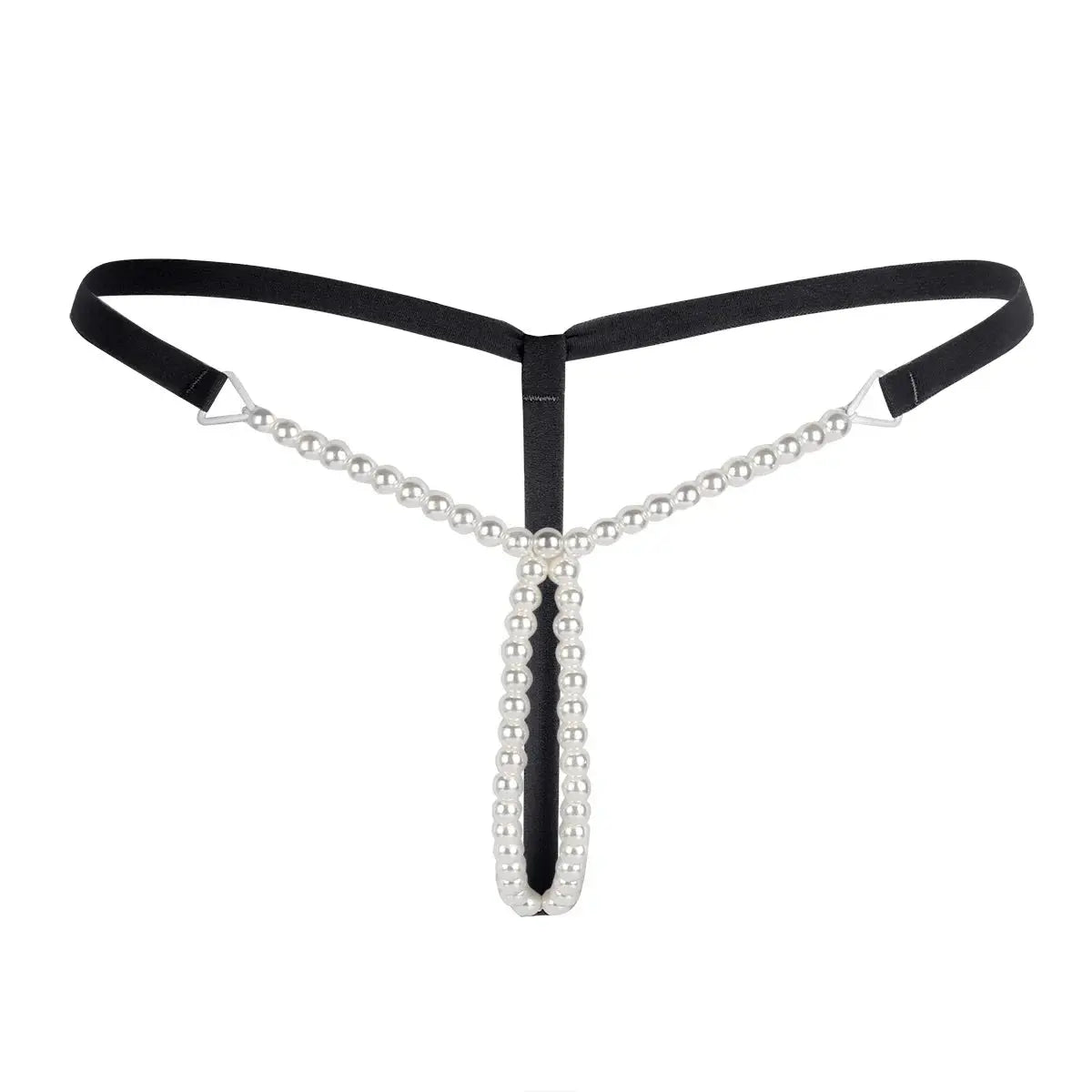 Bellvian black pearl open crotch thong featuring elegant pearl chain detailing, adjustable straps and seductive minimalist design, luxury sexy lingerie created for confidence, intimacy and romantic occasions, premium women's intimate underwear perfect for wife, girlfriend or partner, ideal gift for anniversaries, Valentine's Day, honeymoon lingerie collections, bridal lingerie wardrobes and luxury lingerie shopping across the UK.