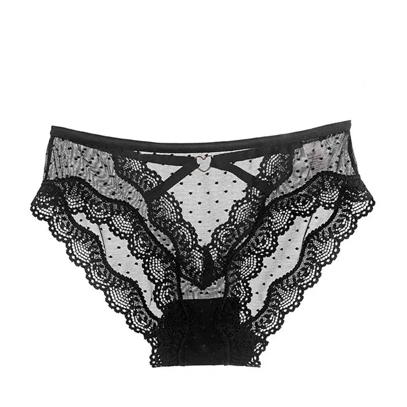 Bellvian black polka dot lace panty product image highlighting sheer mesh construction and elegant lace trim, luxury intimate wear designed for confidence, comfort and timeless feminine style throughout the United Kingdom.
