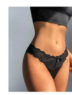 Front view of Bellvian black satin lace brief featuring smooth satin fabric, delicate floral lace detailing and a flattering feminine fit, luxury sexy lingerie designed for women seeking confidence, sophistication and comfort, perfect romantic gift for girlfriend, wife or bride, ideal for honeymoon nights, anniversary gifts, Valentine's Day surprises and luxury underwear collections.