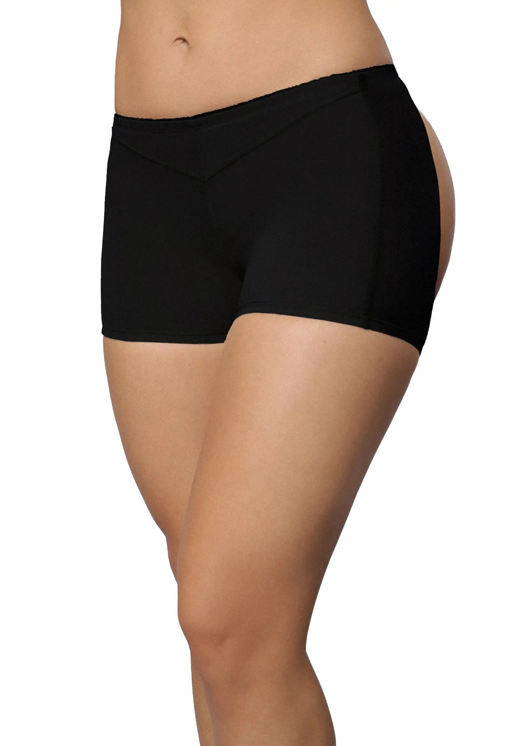 Bellvian black shaping shorts front view featuring a comfortable supportive fit and body smoothing construction, premium tummy control underwear designed to enhance confidence, improve silhouette definition and provide all day comfort for UK shoppers.