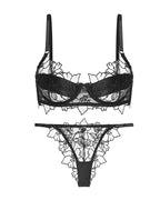 Bellvian black sheer bra and thong lingerie set with transparent floral embroidery sexy luxury underwear romantic valentines lingerie anniversary gift for girlfriend seductive honeymoon intimates and glamorous feminine bedroom fashion UK