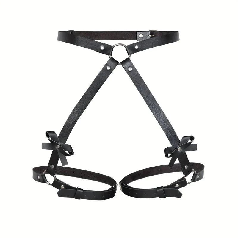Bellvian black strappy body harness with seductive fetish inspired styling and adjustable strap detailing, designed for erotic lingerie fashion, sexy bedroom outfits, roleplay nights and intimate anniversary gifts in the UK