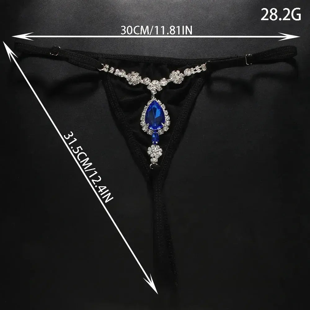 Size reference image showing Bellvian blue crystal lingerie accessory with adjustable straps and luxury gemstone detailing. Designed for women searching for premium erotic lingerie accessories, elegant intimate fashion, luxury bedroom wear and statement lingerie pieces suitable for romantic evenings and special celebrations.