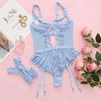 Bellvian blue floral lace teddy lingerie set featuring garter bodysuit matching straps luxury bridal lingerie honeymoon lingerie wedding night lingerie romantic intimate wear anniversary gift for wife and elegant boudoir fashion UK