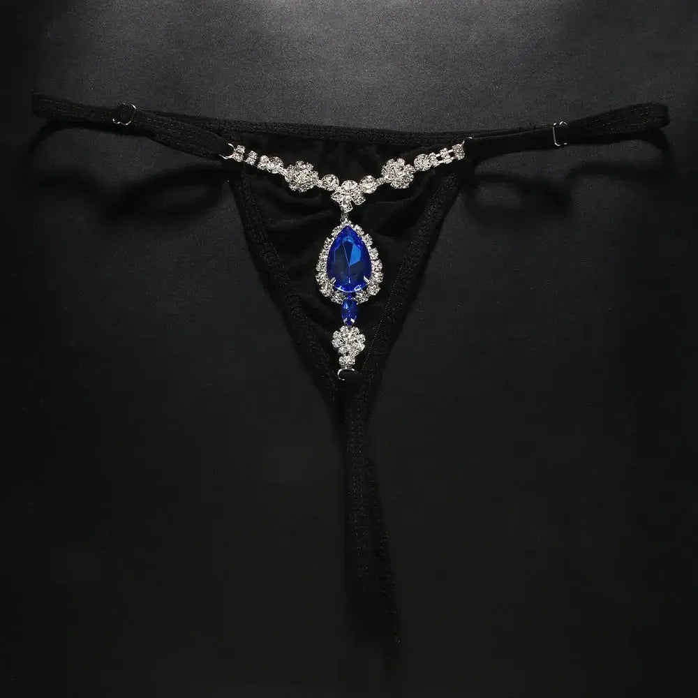 Bellvian luxury lingerie accessory featuring a dazzling blue gemstone centrepiece, crystal embellishments and adjustable straps. Perfect for romantic occasions, wedding night lingerie styling, honeymoon lingerie collections, Valentine's gifts and women looking for unique luxury intimate accessories with premium detailing.