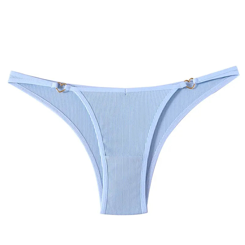 Bellvian blue ribbed thong panties featuring premium soft stretch fabric, elegant minimalist design and flattering high leg silhouette, luxury women's lingerie created for everyday comfort, confidence and feminine elegance, ideal Valentine's Day gift, honeymoon essential and anniversary surprise throughout the UK.