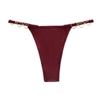 Burgundy chain side thong product image showcasing metallic heart detailing and a feminine luxury fit. Perfect for romantic gifts, honeymoon lingerie collections and women looking for elegant sexy underwear in the UK.