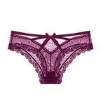 Bellvian burgundy cross strap lace panties featuring intricate floral lace patterns, seductive luxury styling and elegant feminine fit, romantic women's lingerie perfect for wives, girlfriends and brides, ideal Valentine's Day gift, honeymoon lingerie essential and anniversary surprise throughout the UK.