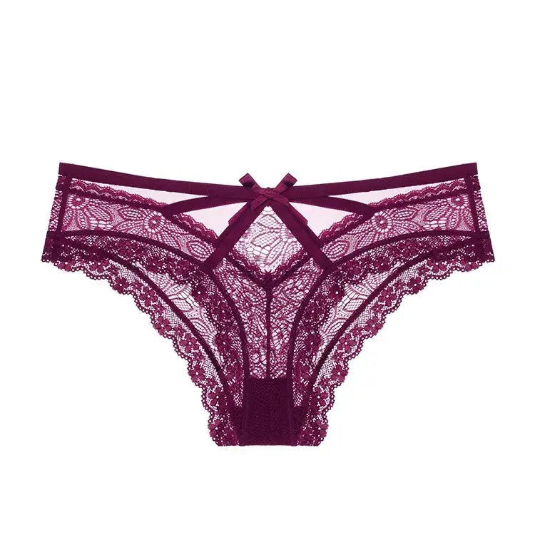 Bellvian burgundy cross strap lace panties featuring intricate floral lace patterns, seductive luxury styling and elegant feminine fit, romantic women's lingerie perfect for wives, girlfriends and brides, ideal Valentine's Day gift, honeymoon lingerie essential and anniversary surprise throughout the UK.