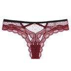Burgundy Bellvian lace cut out thong featuring rich colour tones, floral lace detailing and a seductive silhouette. This luxury women's underwear style is ideal for romantic evenings, anniversary presents, Valentine's gifts and elegant lingerie collections.
