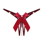 Bellvian burgundy pearl thong featuring rich satin ribbon details and decorative pearls, designed for women who enjoy luxury sexy lingerie and for shoppers looking for a romantic anniversary gift or thoughtful present for a wife or partner.