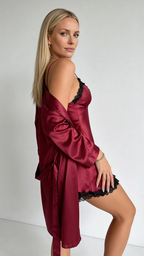 Bellvian burgundy romantic nightwear with silky satin finish and seductive feminine fit, designed for luxury lingerie styling, honeymoon evenings, anniversary gifts and intimate fashion shopping for women in the UK