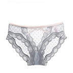 Bellvian grey polka dot lace panty product image showcasing delicate lace details and sheer mesh design, luxury underwear combining feminine elegance, comfort and flattering fit for modern UK lingerie shoppers.