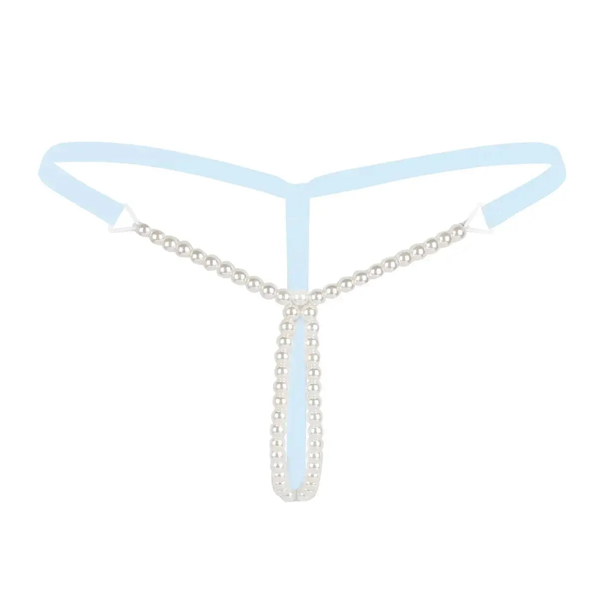Bellvian light blue pearl open crotch thong featuring elegant pearl embellishments, adjustable straps and feminine luxury styling, premium intimate lingerie designed for confidence, comfort and romance, perfect gift for girlfriend, wife or bride, ideal for honeymoon collections, wedding night lingerie and luxury underwear shopping throughout the UK.