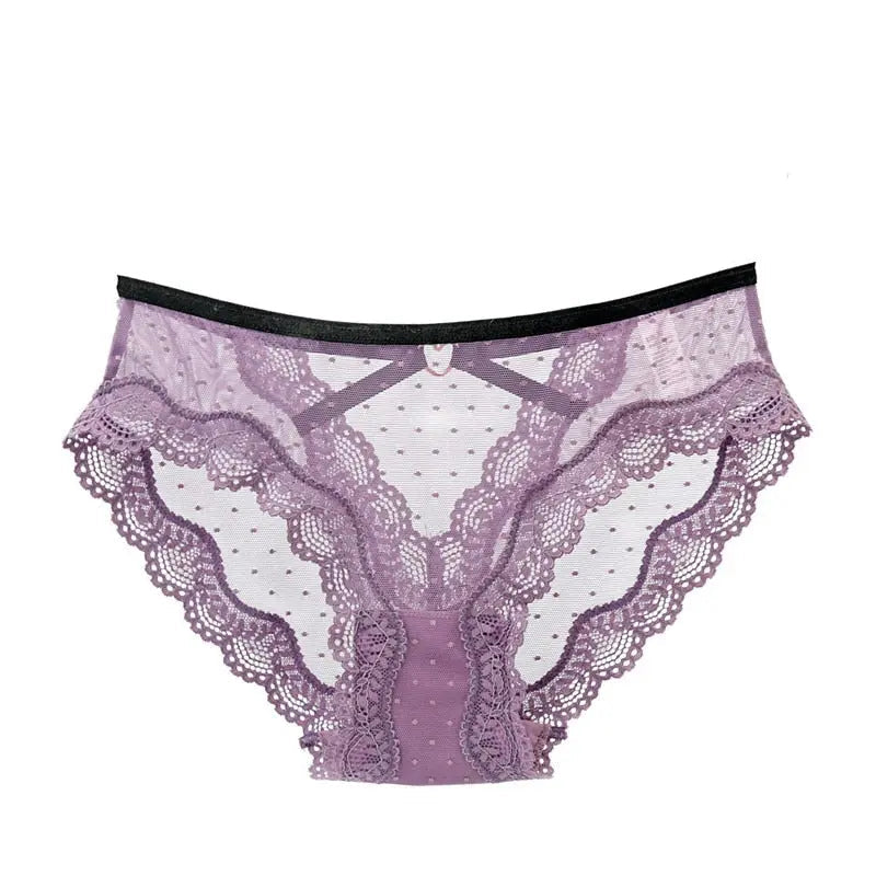 Bellvian lilac polka dot lace panty product image featuring soft mesh fabric and floral lace accents, luxury romantic lingerie designed to enhance confidence and comfort while creating a feminine silhouette for UK customers.