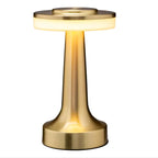 Minimalist table lamp placed on an elegant dining table with warm ambient light, modern decor, and polished cutlery Bellvian modern home lighting.