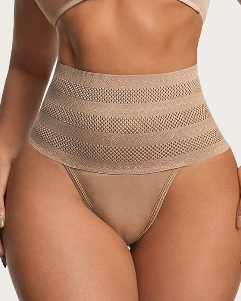 Bellvian nude high waist seamless control thong designed for invisible tummy flattening, waist slimming and smooth sculpting support under tight dresses and skirts, popular in UK searches for seamless shapewear underwear, slimming panties and body contour thongs