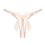 Bellvian nude pearl thong featuring soft satin ribbon detailing and elegant pearl accents, perfect for bridal lingerie collections, honeymoon lingerie shopping and women looking for sophisticated romantic underwear.
