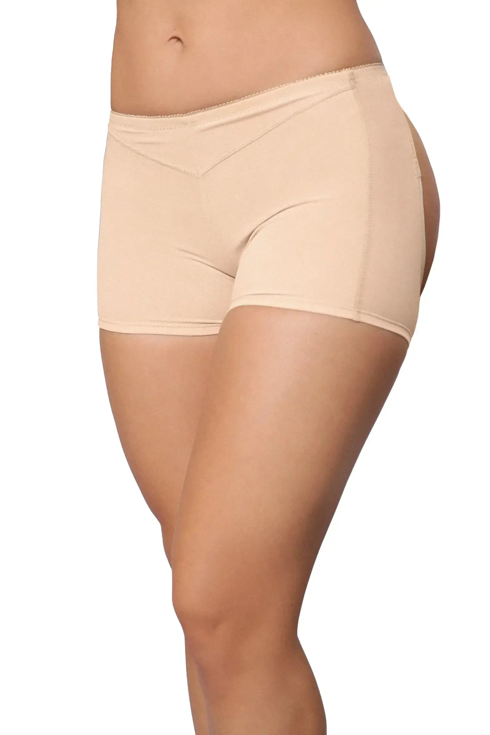 Bellvian nude shaping shorts front view with lightweight compression and body contouring support, premium shapewear underwear designed to create a smooth silhouette while maintaining comfort and confidence throughout the day.