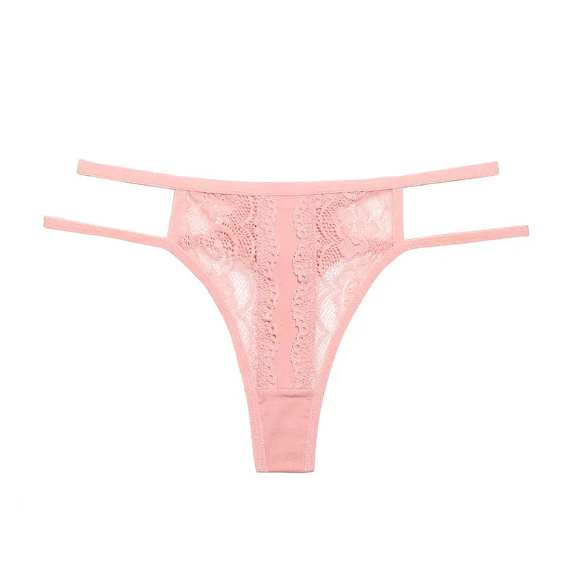 Bellvian pink double strap lace thong panties featuring delicate floral lace design, flattering feminine shape and elegant side strap styling, luxury women's lingerie crafted for romantic occasions, honeymoon nights, Valentine's gifts and premium intimate fashion collections throughout the United Kingdom.