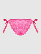Bellvian pink lace side bow bikini panty featuring elegant floral lace and adjustable satin ribbon ties, luxury women's lingerie designed to combine comfort, femininity and seductive style, perfect romantic gift for wife, girlfriend or bride, ideal for honeymoon wardrobes, bridal lingerie collections, anniversary presents, Valentine's Day gifts and luxury underwear shopping in the UK.