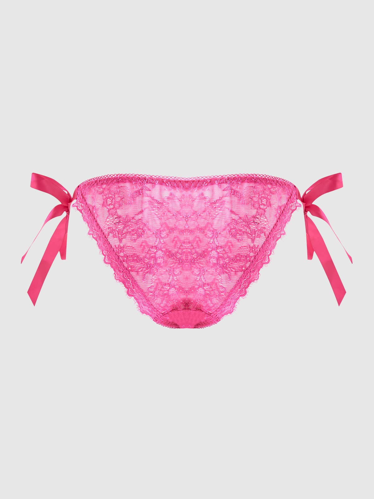 Bellvian pink lace side bow bikini panty featuring elegant floral lace and adjustable satin ribbon ties, luxury women's lingerie designed to combine comfort, femininity and seductive style, perfect romantic gift for wife, girlfriend or bride, ideal for honeymoon wardrobes, bridal lingerie collections, anniversary presents, Valentine's Day gifts and luxury underwear shopping in the UK.
