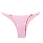 Bellvian pink ribbed thong panties product image featuring minimalist luxury design, elegant side ring details and flattering feminine fit, premium women's lingerie perfect for Valentine's Day gifts, honeymoon collections, anniversary surprises and luxury underwear shopping for wives, girlfriends and brides throughout the United Kingdom.