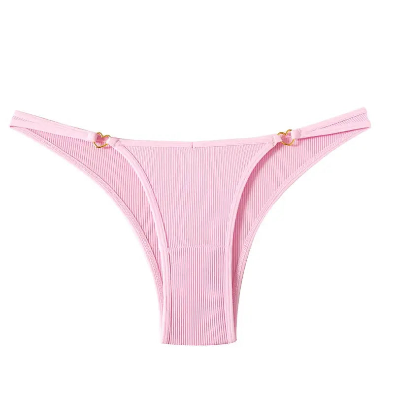 Bellvian pink ribbed thong panties product image featuring minimalist luxury design, elegant side ring details and flattering feminine fit, premium women's lingerie perfect for Valentine's Day gifts, honeymoon collections, anniversary surprises and luxury underwear shopping for wives, girlfriends and brides throughout the United Kingdom.