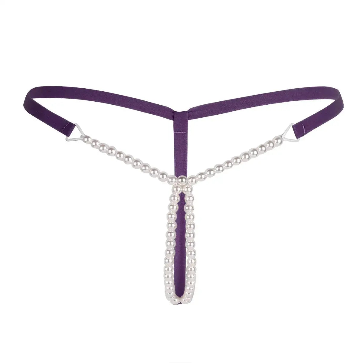 Bellvian purple pearl open crotch thong featuring decorative pearl chain details, adjustable strappy construction and luxurious feminine appeal, premium sexy lingerie designed for confidence and romantic evenings, perfect gift for wife, girlfriend or partner, ideal for anniversary celebrations, Valentine's gifts and luxury lingerie collections across the UK.