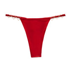 Red chain side thong product image with decorative metallic heart accents and a flattering luxury silhouette. Designed for women who love romantic lingerie, sexy underwear and premium gifts for special occasions.
