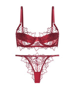 Bellvian red floral lace bra and thong set featuring transparent embroidered mesh sexy honeymoon lingerie romantic valentines underwear anniversary gift for wife luxury feminine intimates seductive bedroom fashion and elegant see through lingerie aesthetic UK
