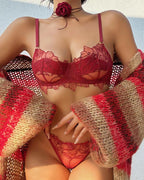 Bellvian red floral lace lingerie set featuring sexy transparent bra and matching thong seductive honeymoon lingerie luxury valentines underwear romantic anniversary gift for wife elegant feminine lace intimates see through lingerie and glamorous bedroom fashion for women UK
