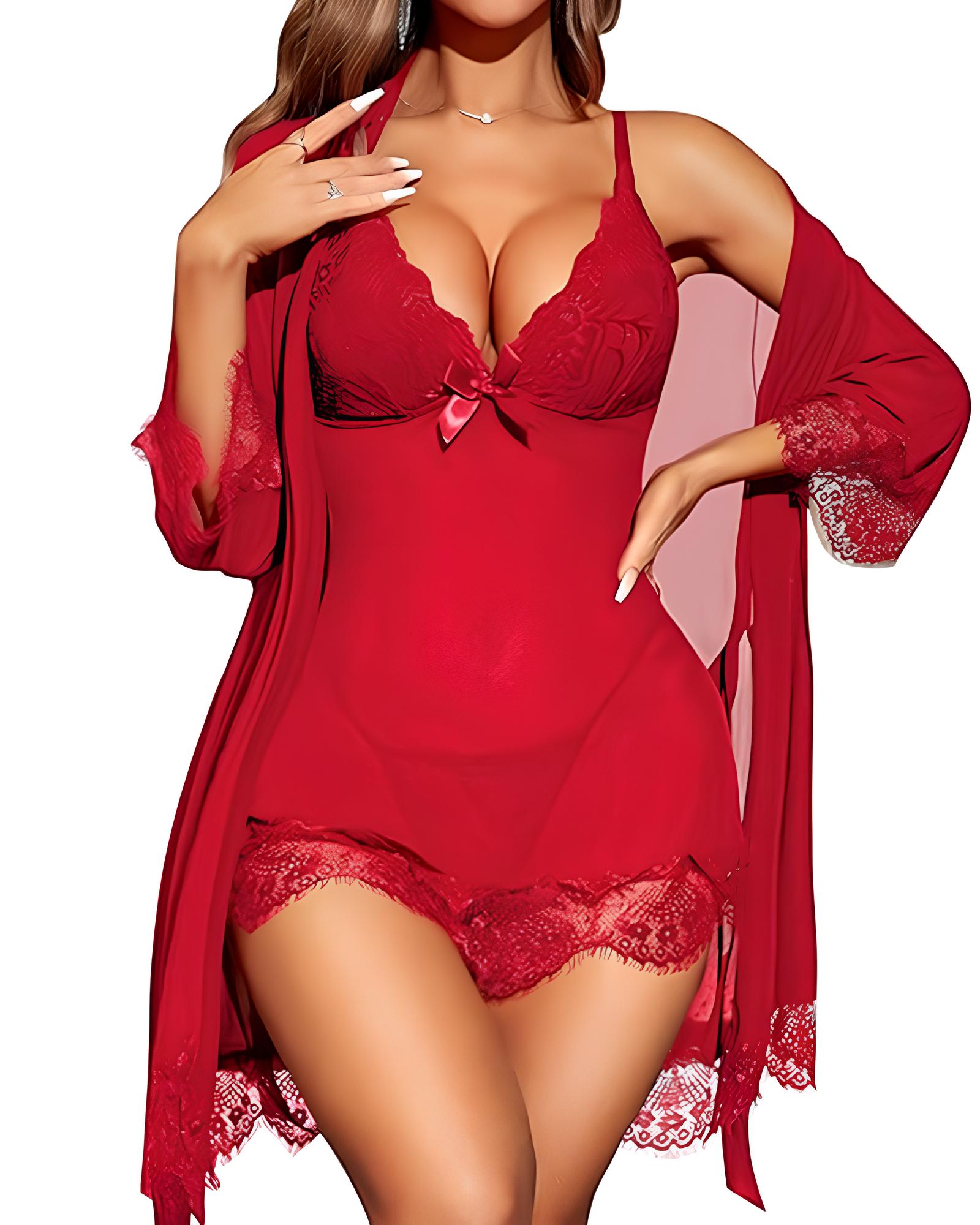 Bellvian red lace babydoll lingerie set with transparent mesh nightdress sexy see through sleepwear romantic valentines lingerie luxury feminine bedroom outfit honeymoon nightwear anniversary gift for girlfriend and glamorous seductive luxury fashion style for women UK