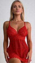 Bellvian red lace lingerie slip with sheer mesh body and feminine floral lace cups, designed for sexy romantic evenings, Valentine’s nightwear styling, honeymoon fashion and luxury lingerie gift shopping for wife or girlfriend in the UK