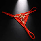 Bellvian luxury red thong viewed from the back, featuring soft stretch fabric, elegant minimalist styling and premium crystal embellishments that create a sophisticated designer-inspired look. Perfect for women searching for luxury intimate wear, premium thongs, boutique lingerie and exclusive romantic underwear while also making a thoughtful anniversary, Valentine's Day or honeymoon gift for her.