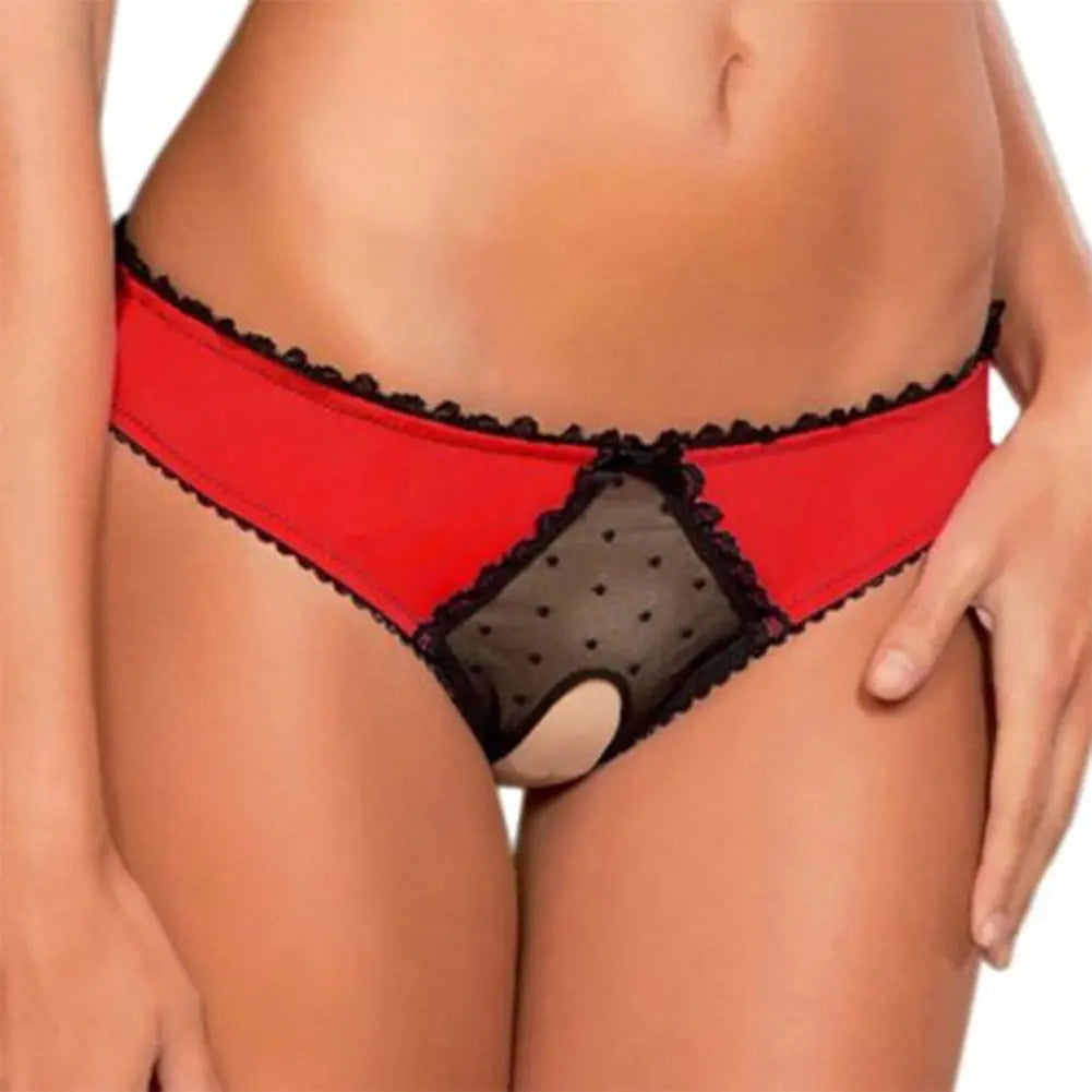 Bellvian red open gusset knickers featuring soft mesh fabric and feminine detailing, ideal for romantic evenings, special occasions and date nights, while making a memorable gift for a wife, girlfriend or partner who enjoys elegant lingerie.