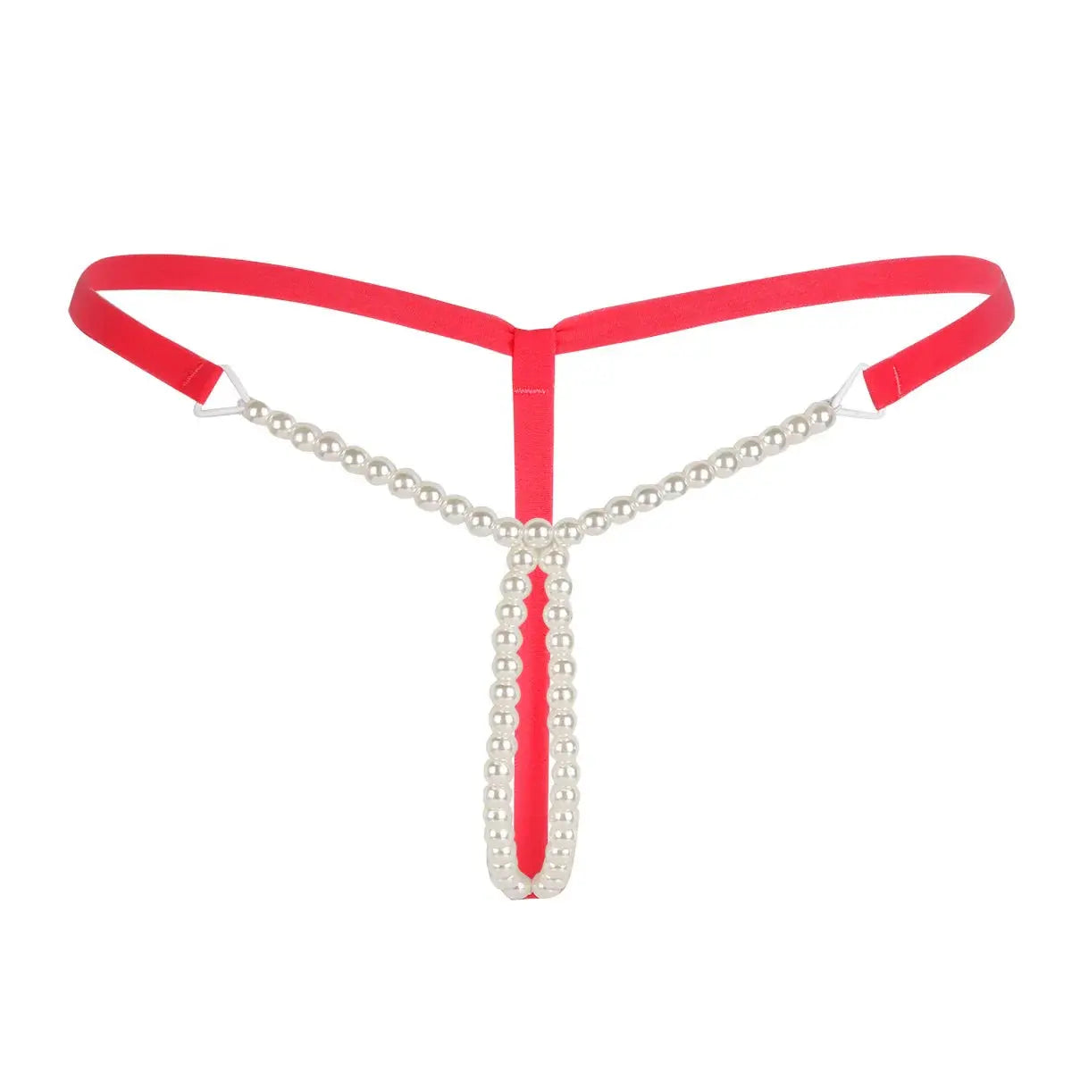 Bellvian red pearl open crotch thong featuring luxury pearl chain detailing, seductive strappy design and romantic styling, premium women's lingerie created for confidence, attraction and special occasions, perfect Valentine's Day gift, anniversary surprise, honeymoon lingerie choice and luxury intimate fashion piece for women in the UK.