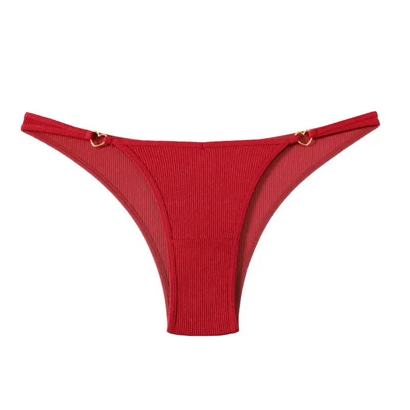 Bellvian red ribbed thong panties featuring seductive luxury styling, elegant side ring details and soft comfortable fabric, premium women's lingerie designed for romantic occasions, confidence and feminine beauty, perfect gift for wives, girlfriends and brides, ideal honeymoon lingerie and anniversary celebrations throughout the UK.