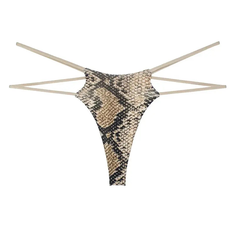 Bellvian™ snake print thong panties featuring an exotic pattern and modern low rise silhouette, created for women looking for sexy lingerie, luxury underwear and distinctive intimate apparel, making them perfect for romantic evenings, honeymoon adventures, special occasions and fashionable gifts for partners who love bold lingerie designs.