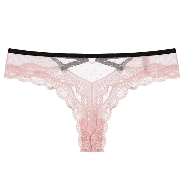 Soft pink Bellvian lace thong featuring romantic lace detailing and a flattering silhouette. This feminine lingerie piece is perfect for women who appreciate elegant underwear, honeymoon lingerie, Valentine's gifts and stylish everyday comfort.